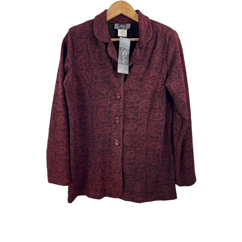 Slinky Brand Jacket sz M Burgundy Paisley Embossed Knit Blazer whimsigoth